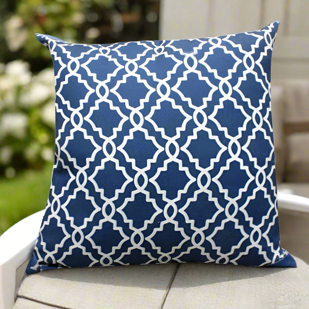 Navy Lattice Outdoor Pillow 45x45cm
