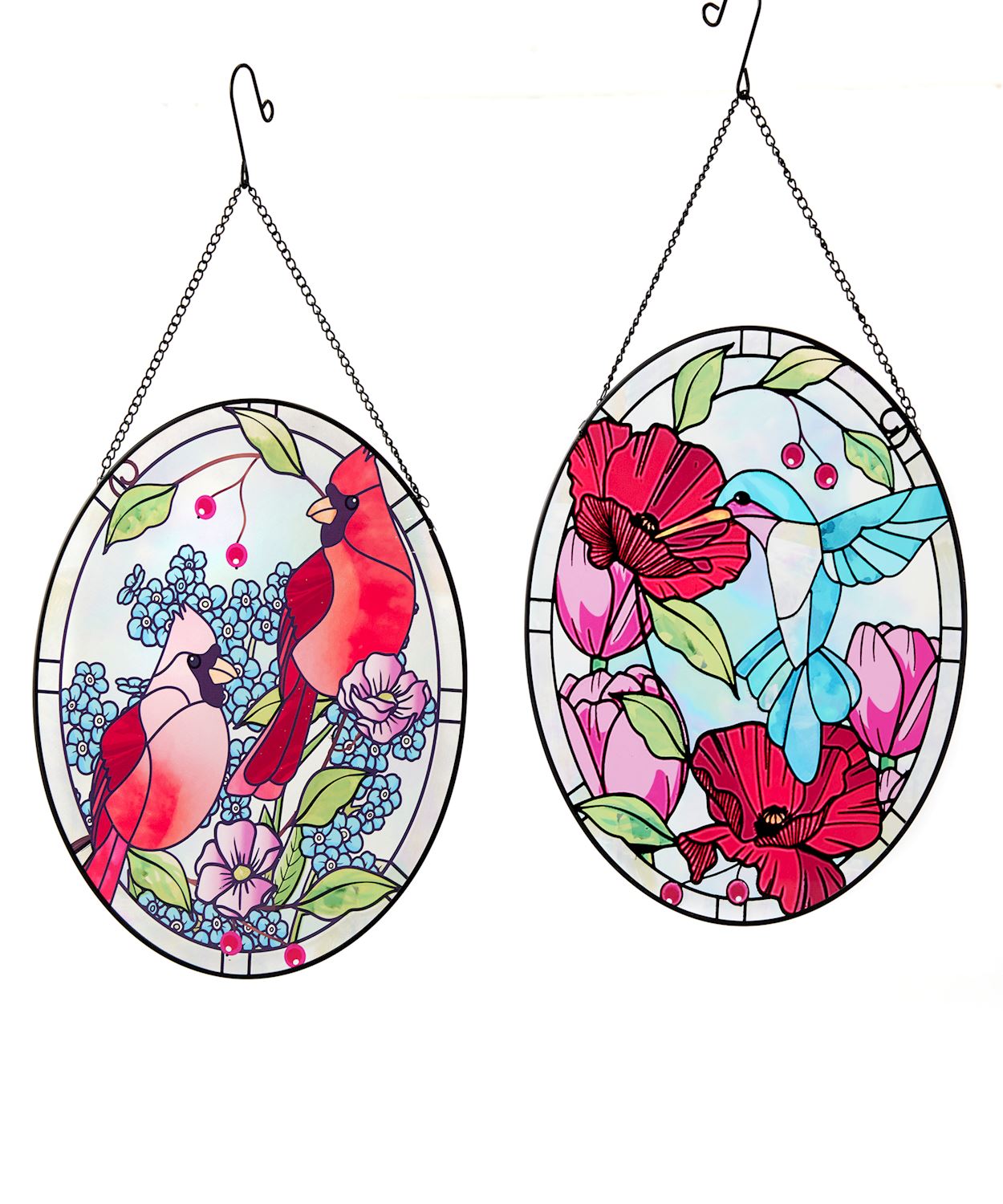 Summer Bird Stained Oval Glass Wall Decor