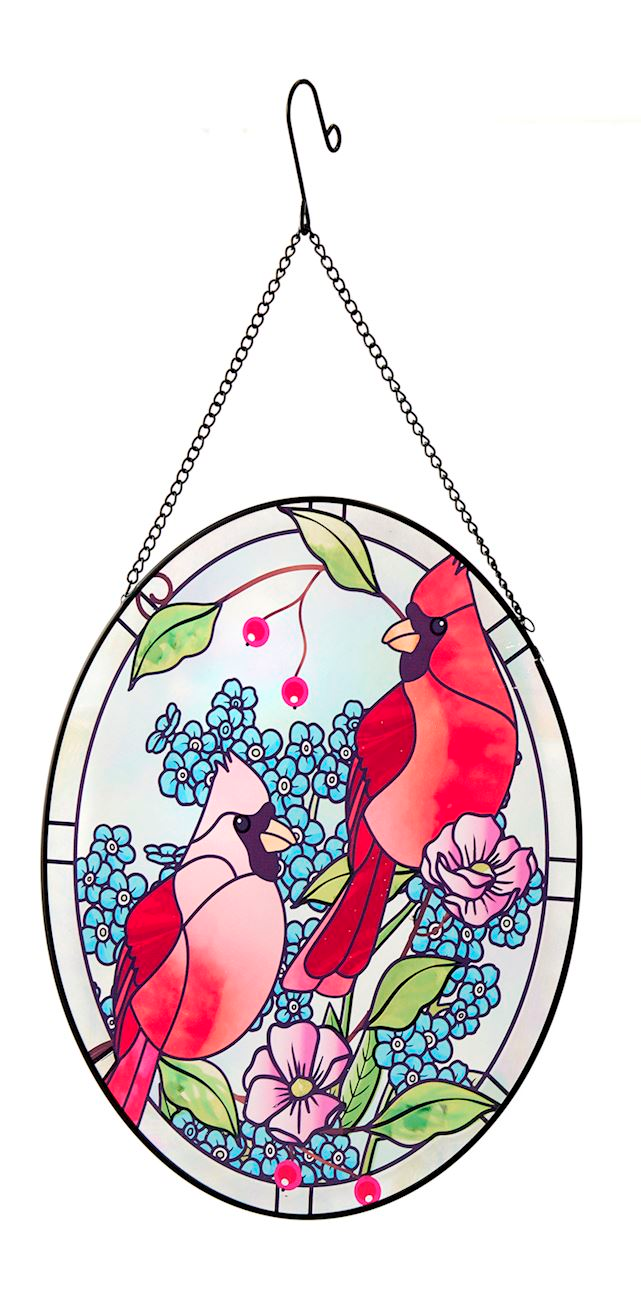 Summer Bird Stained Oval Glass Wall Decor