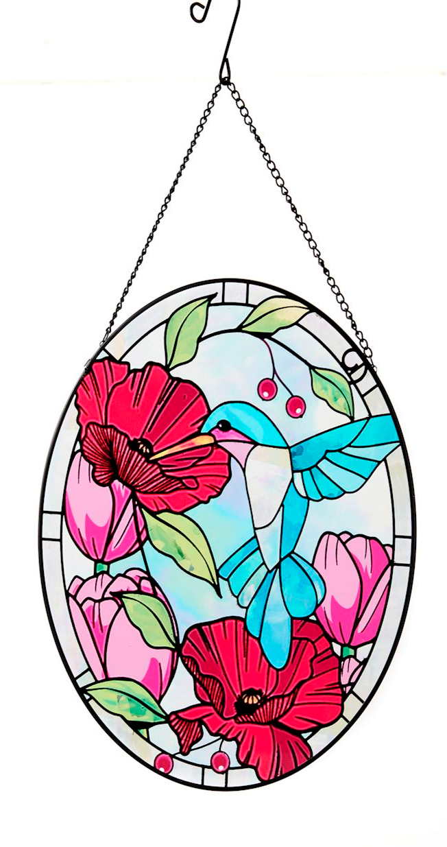 Summer Bird Stained Oval Glass Wall Decor