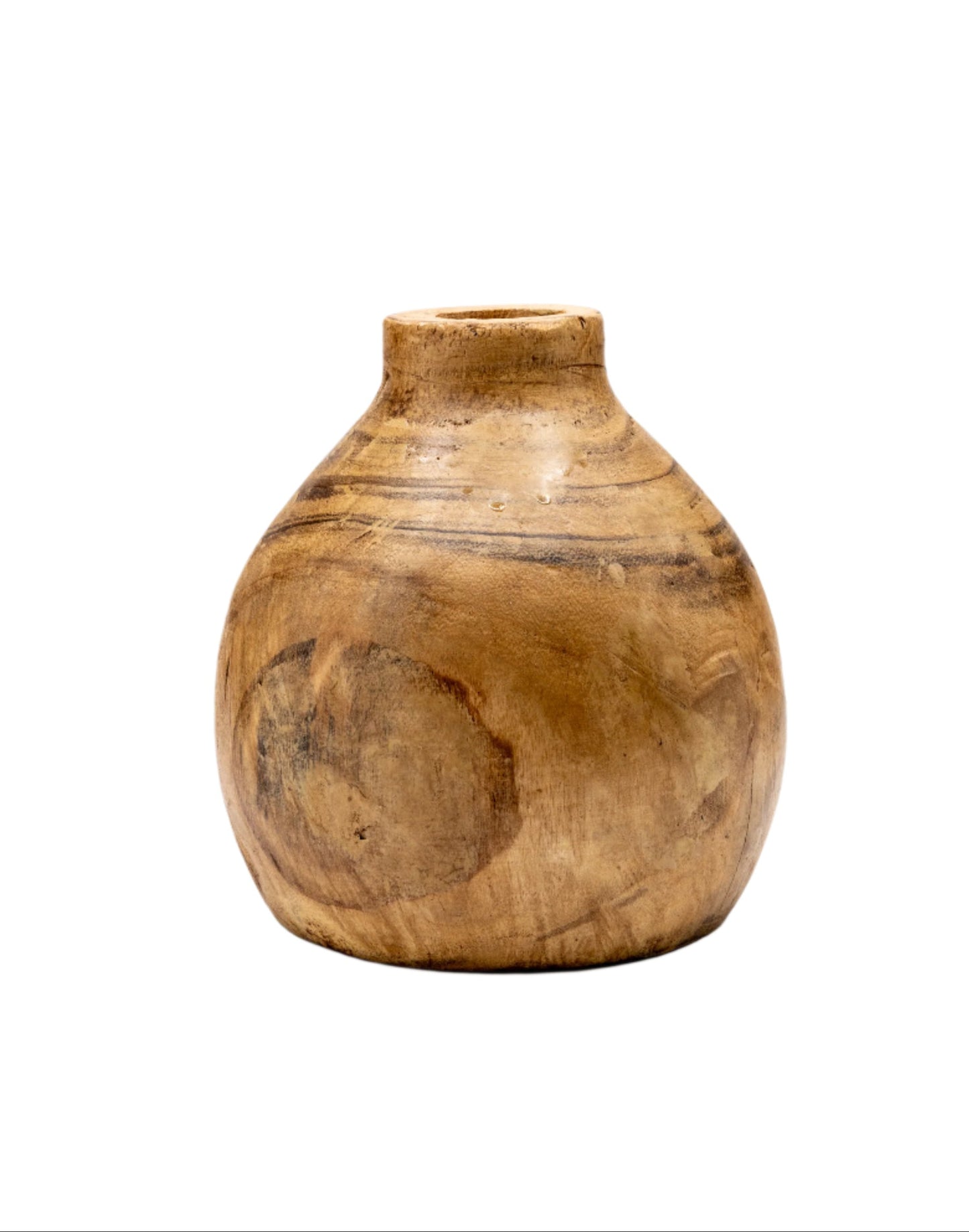 Carved Round Wood Vase