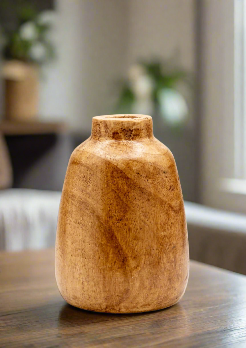 Carved Wood Vase - 9.5"