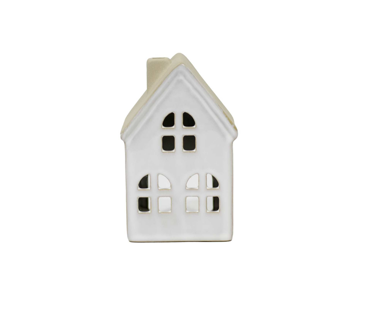 Beige Stoneware House Candleholder