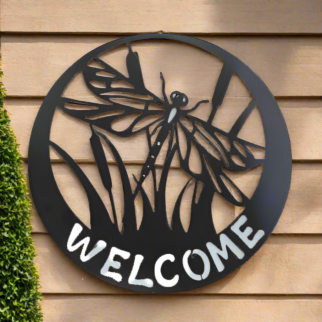 Dragonfly Welcome Sign - Metal