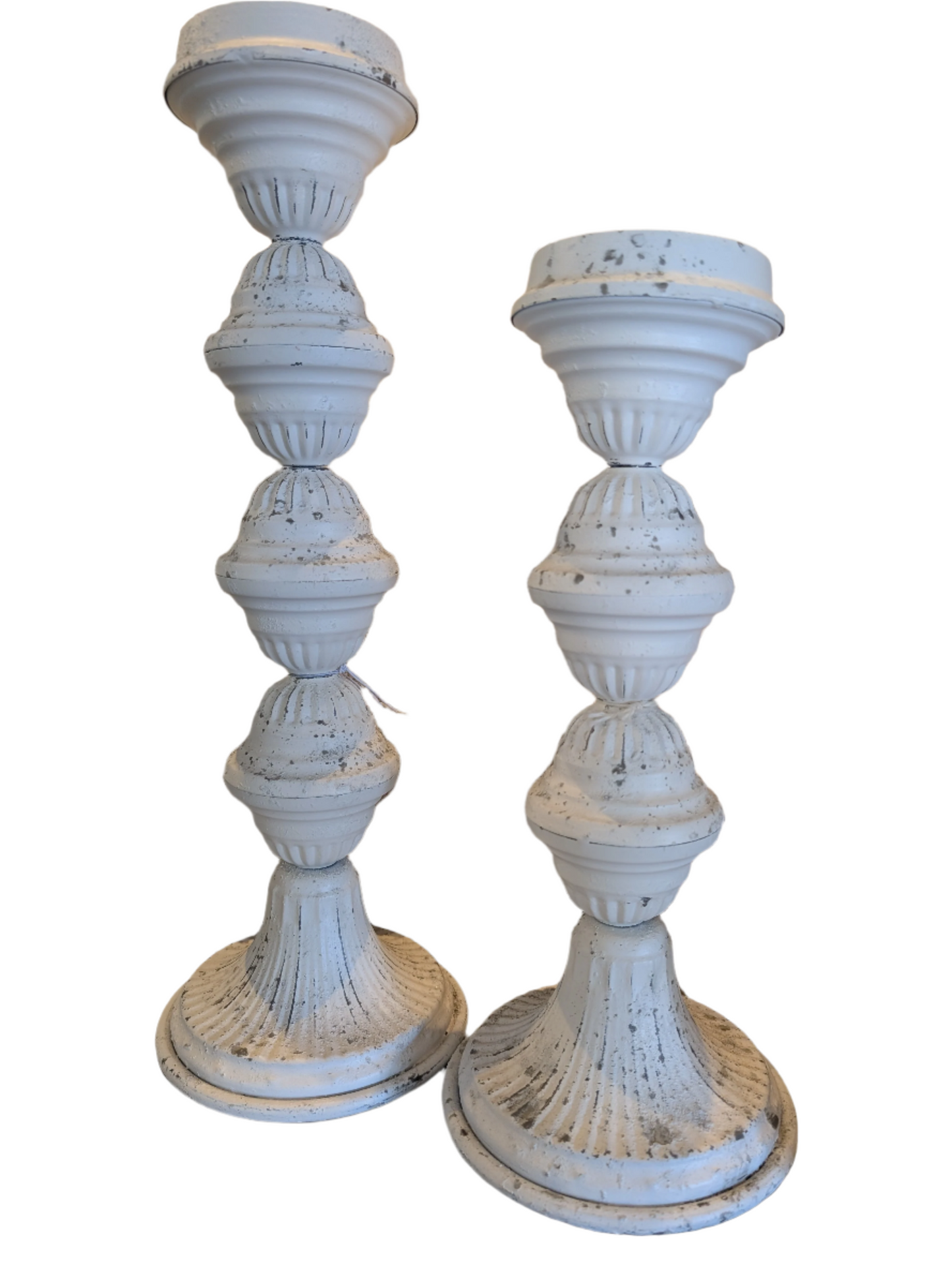 Distressed White Candlestick - 13"