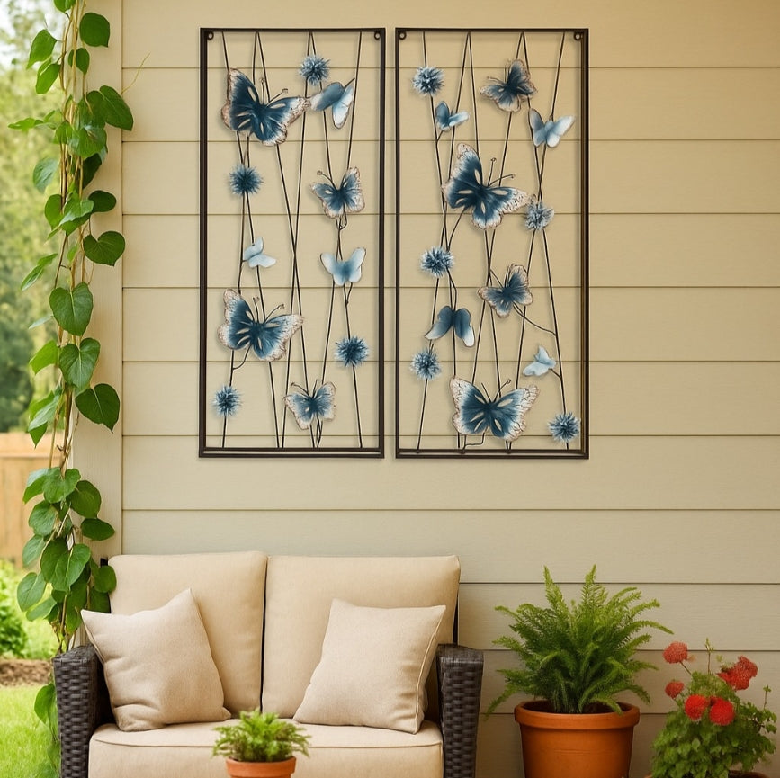 Metal Rectangle Blue Butterfly Wall Decor