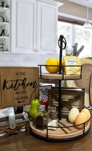 2 Tier Metal & Wood Tray