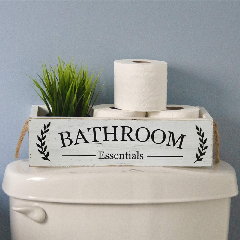 Bathroom Essentials Wood Box with Rope Handles