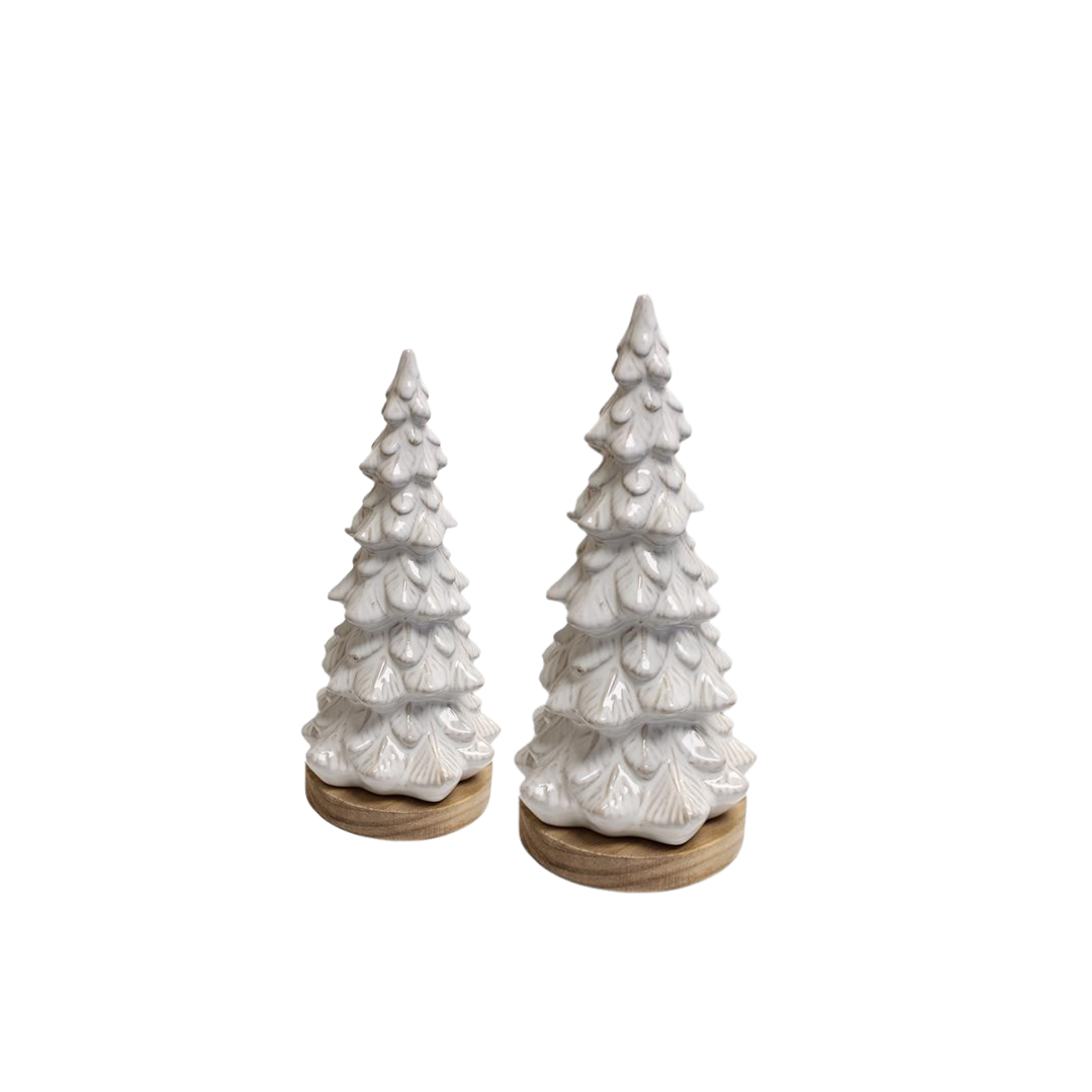 White Christmas Tree on Wood Base