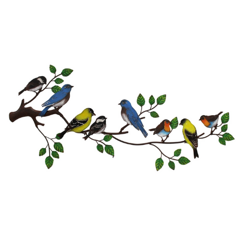 Colourful Birds on a Branch - Metal Wall Decor