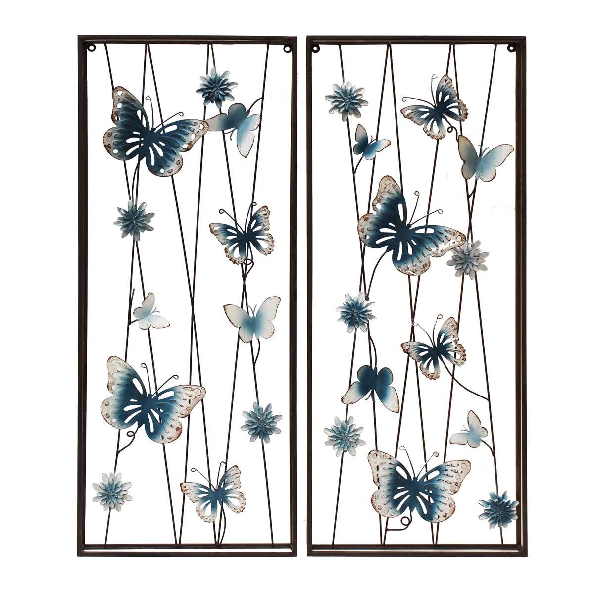 Metal Rectangle Blue Butterfly Wall Decor