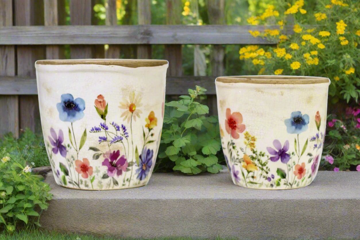 White Floral Flower Pots