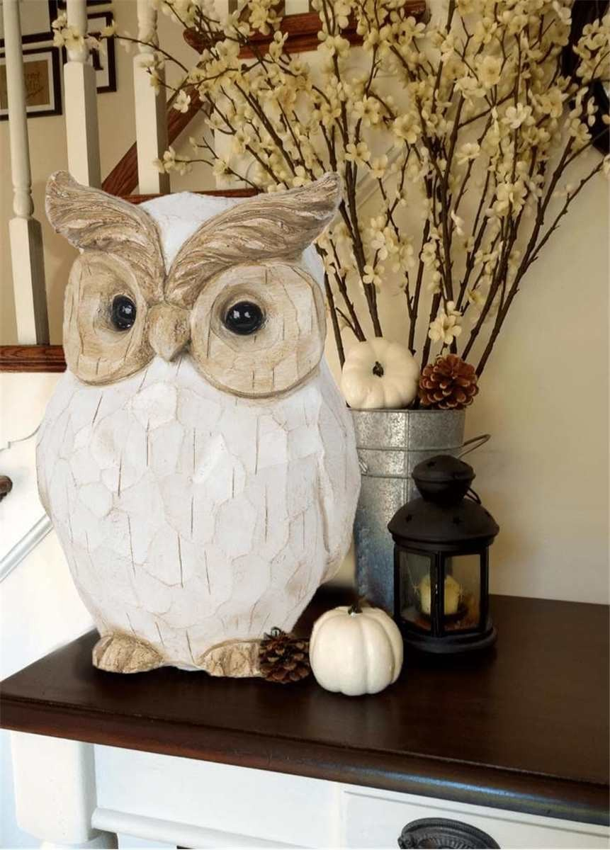 Distressed Carved Wood Owl - Large