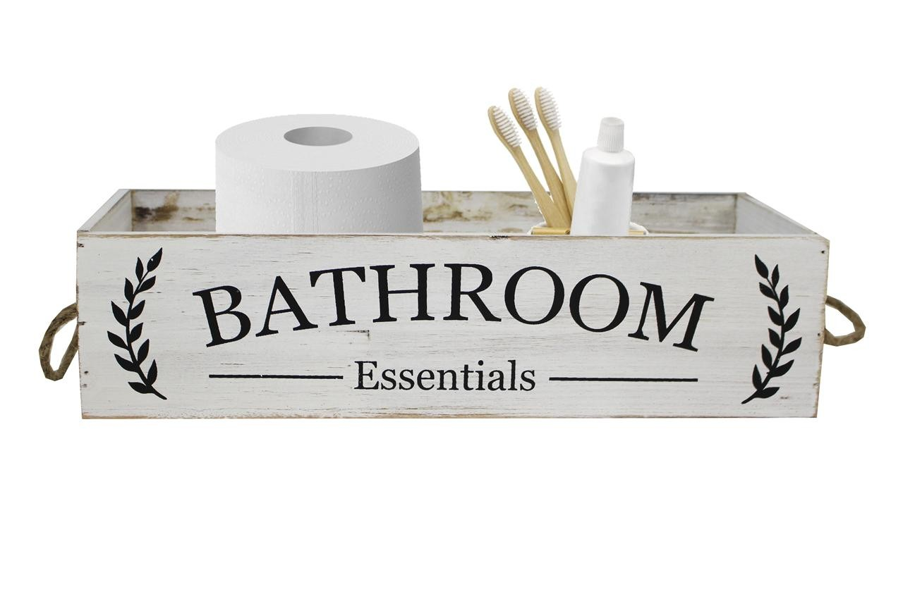 Bathroom Essentials Wood Box with Rope Handles
