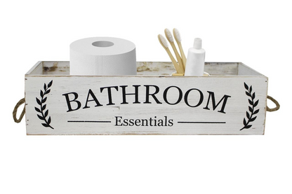 Bathroom Essentials Wood Box with Rope Handles