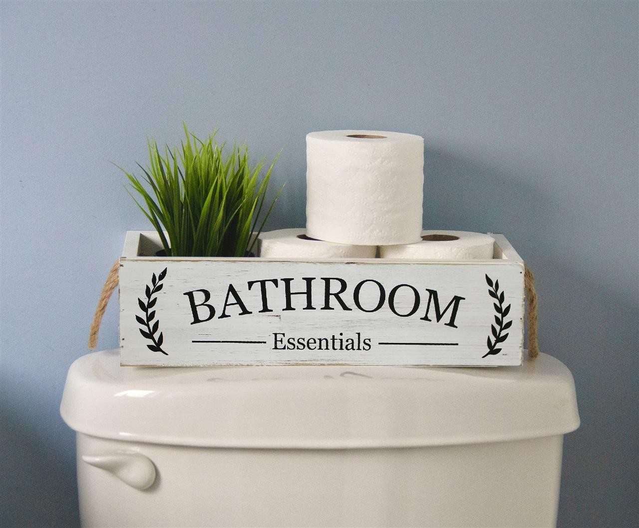 Bathroom Essentials Wood Box with Rope Handles