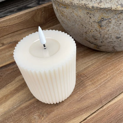 Cream Solid Stripe 4" LED Candle