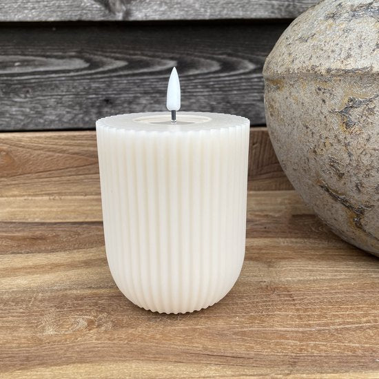 Cream Solid Stripe 4" LED Candle