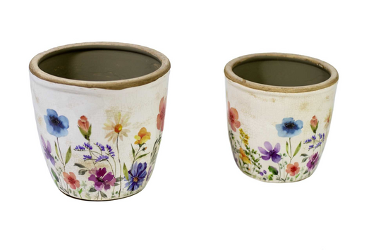 White Floral Flower Pots