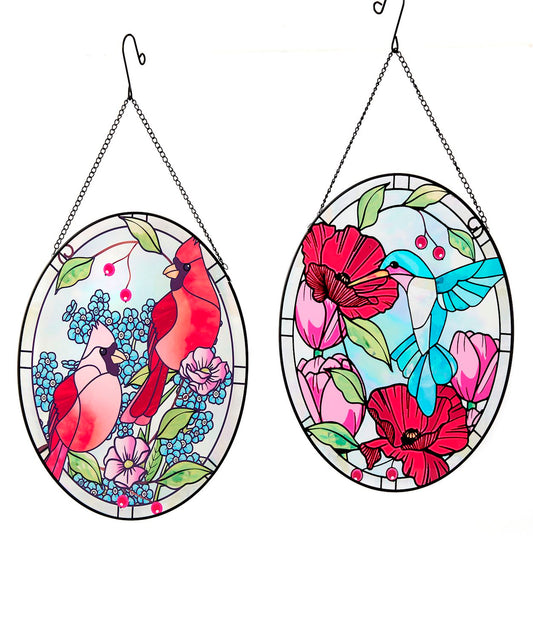 Summer Bird Stained Oval Glass Wall Decor
