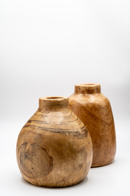 Carved Wood Vase - 9.5"