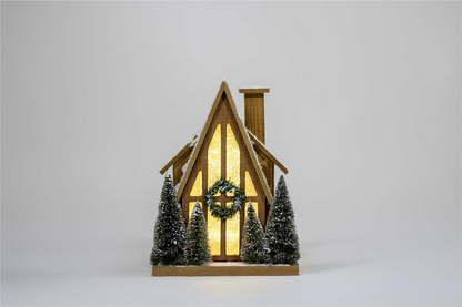 LED Small House with Faux Greenery
