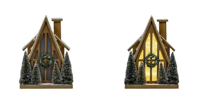 LED Small House with Faux Greenery