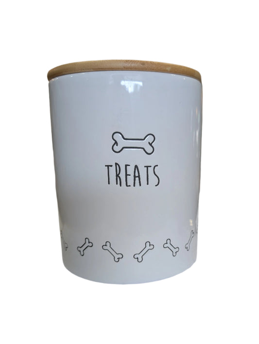 Dog Treats Ceramic Jar with Wood Lid