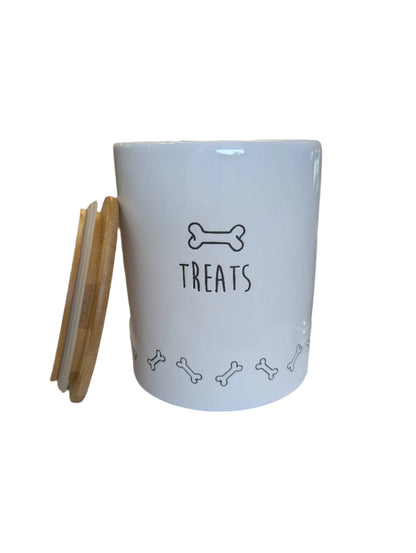 Dog Treats Ceramic Jar with Wood Lid