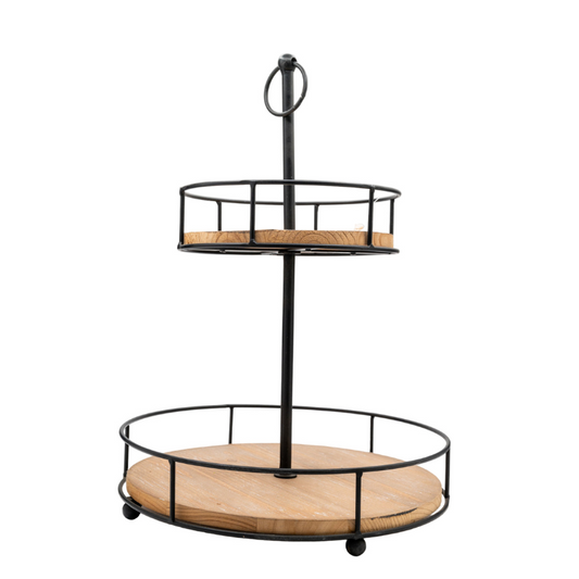 2 Tier Metal & Wood Tray