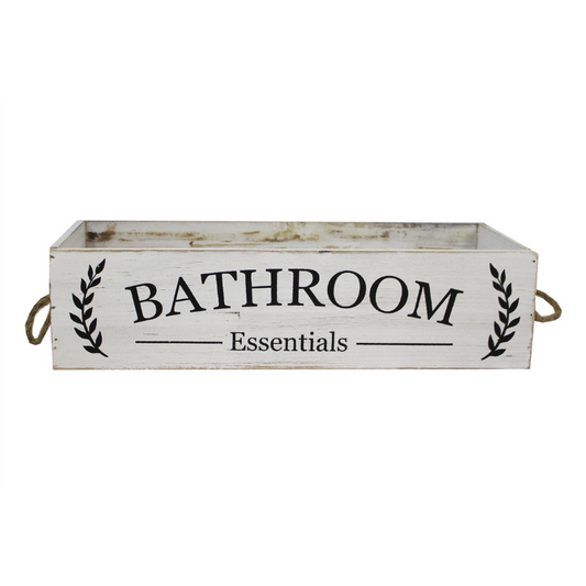 Bathroom Essentials Wood Box with Rope Handles