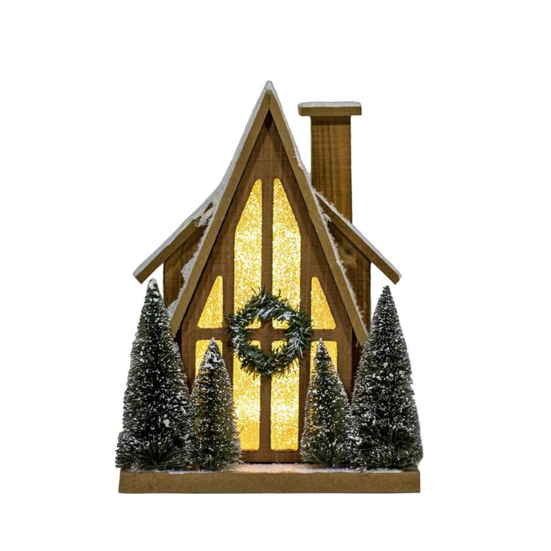 LED Small House with Faux Greenery