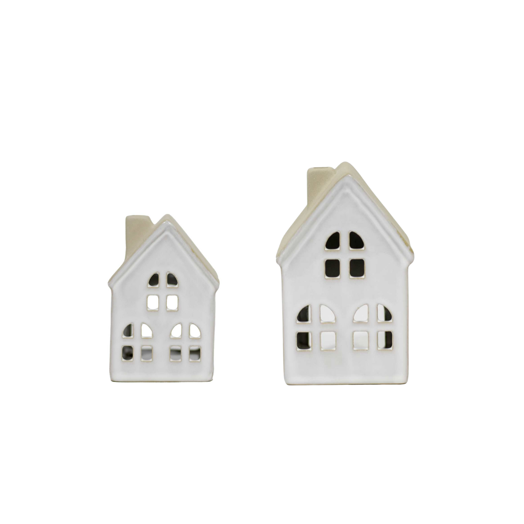 Beige Stoneware House Candleholder