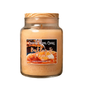 A glass jar candle with a wooden lid, filled with a warm peachy-orange wax. The front features a label that reads 'COUNTRY HOME CANDLE Butters & Maple' with an image of maple syrup dripping over butter.