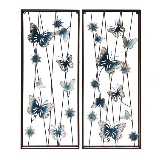 Metal Rectangle Blue Butterfly Wall Decor