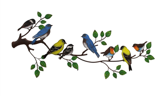 Colourful Birds on a Branch - Metal Wall Decor