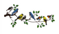 Colourful Birds on a Branch - Metal Wall Decor