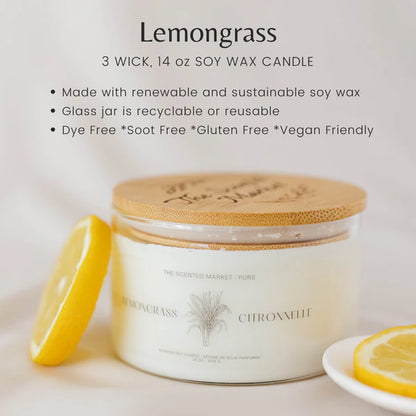 Pure LEMONGRASS - Soy Wax Candle 14 oz