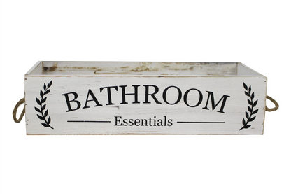 Bathroom Essentials Wood Box with Rope Handles