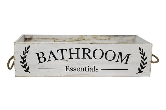 Bathroom Essentials Wood Box with Rope Handles
