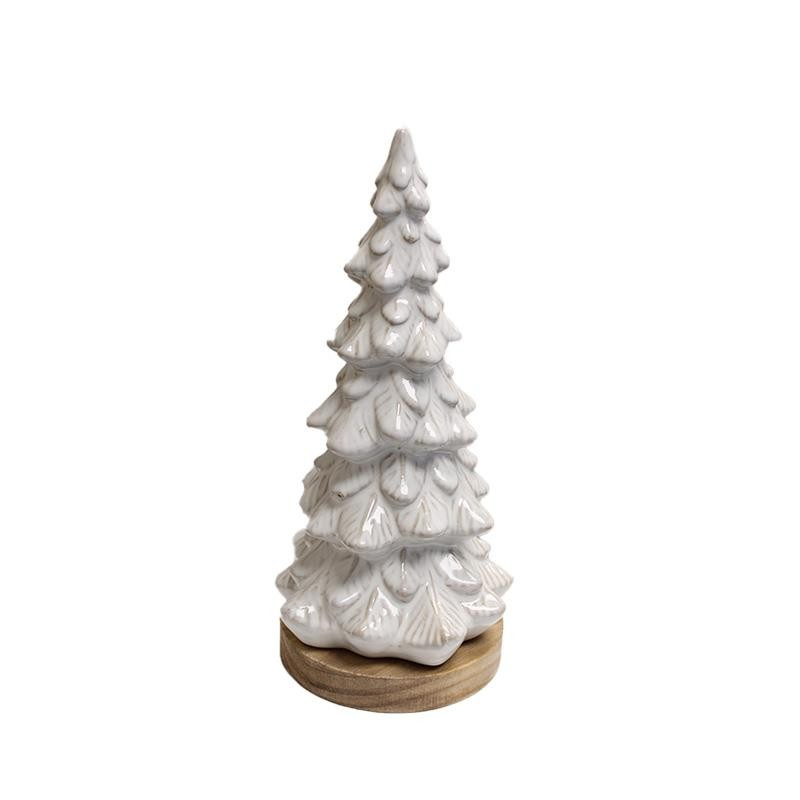White Christmas Tree on Wood Base
