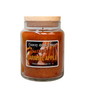 A large glass jar candle with a light wood lid, filled with warm caramel-brown wax. The front label reads 'Country Home Candle Pumpkin Caramel Apple' with an autumn pumpkin illustration.