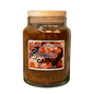 A large glass jar candle with a light wood lid, filled with brown wax and featuring a front label that reads 'Country Home Candle Salted Caramel'.