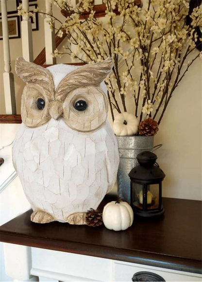 Distressed Carved Wood Owl - Large